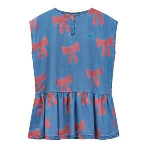 Wynken Girl's Blue & Red Twill Vela Drop Waist Bow Dress, Size 10